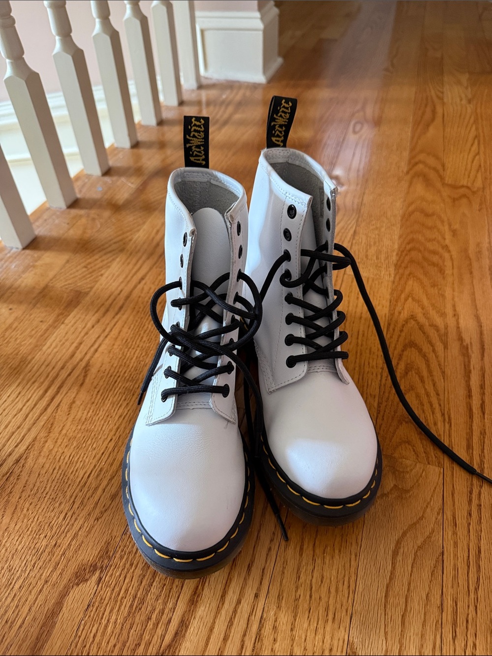 Dr. Martens White Leather Lace-Up Boots with Black Laces